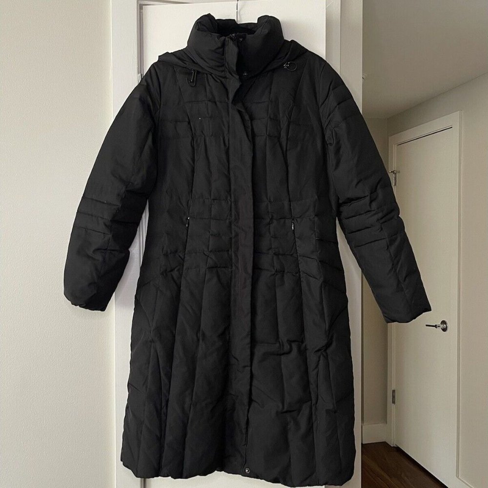 CALVIN KLEIN Womens Black DUCK DOWN Fill LONG HOODED PUFFER COAT Jacket M
